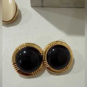 Gold Tone Black Earrings